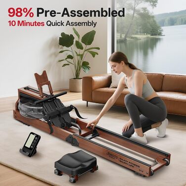 Домашній веслувальний тренажер JOROTO, дерев&39яний водний веслувальний тренажер, складний Підключення Bluetooth до застосунку Kinomap Максимальна вантажопідйомність 150 кг Резервуар для води 16 л Попередньо встановлено 98