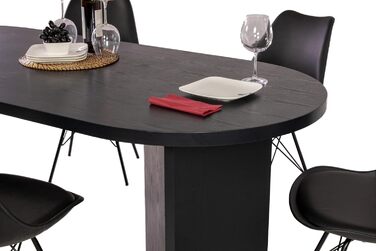 Обідній стіл SAM Ovi 204 x 90 см Деревина чорного кольору Стільниця товщиною 40 мм V-подібні ніжки Овальний обідній стіл з прямими краями Дерев&39яний обідній стіл Дерев&39яний обідній стіл 204 x 90 см Чорний