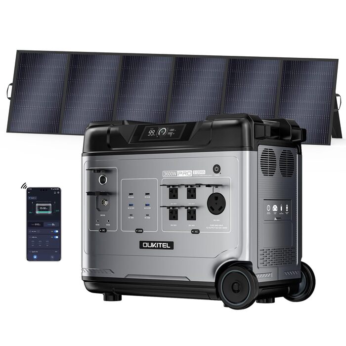 Сонячний генератор OUKITEL P5000 Pro із сонячною панеллю 500 Вт, електростанцією 5120 Втгод із 5 розетками змінного струму по 4000 Вт (пікова потужність 8000 Вт), швидкою зарядкою 1800 Вт, домашнім аварійним джерелом живлення, резервним акумулятором P5000