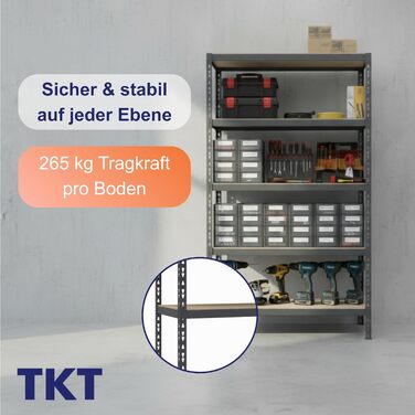 Стелаж робочої системи з дерев&39яними полицями та опорною балкою 180x92x46 см - Стелаж з вантажопідйомністю 265 кг на полицю. Міцний стелаж з 5 полицями для майстерень, віталень та підвалів. Антрацит.