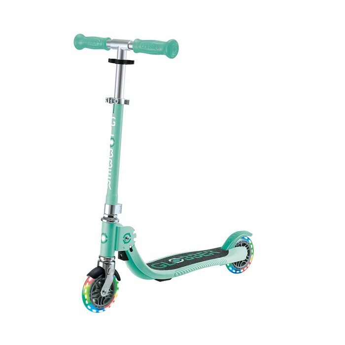 Дитячий самокат Globber Flow Foldable Junior Lights складаний, з підсвічуванням коліс та регульованим кермом, від 3 років, м'ятний