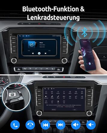Автомобільне радіо Essgoo 464G Android 14 для VW Caddy Golf MK5 6 Polo Passat Seat RCD330 з бездротовим CarPlay Android Auto, 2 Din радіо з 7-дюймовим сенсорним екраном Bluetooth FM RDS GPS WiFi