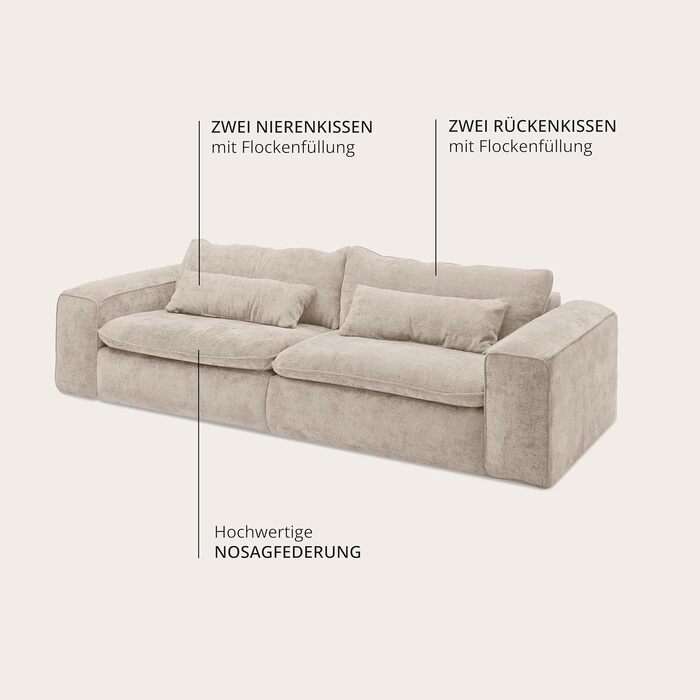 Великий диван шириною 300 см, модель Vince, глибоке сидіння, тканинний чохол, що не потребує особливого догляду, пружини, що не провисають, повністю м&39яка спинка, середня жорсткість сидіння, вкл. 2 подушки для спинки, 2 подушки для попереку, колір голуб