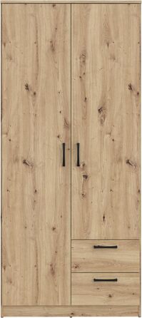 Шафа 82, шафа Scandi з 2 дверима та 2 шухлядами, інженерна деревина, оздоблення Artisan Oak, ширина 81,9 см, висота 185 см, глибина 52,7 см. Шафа Artisan Oak, 2 двері з 2 шухлядами