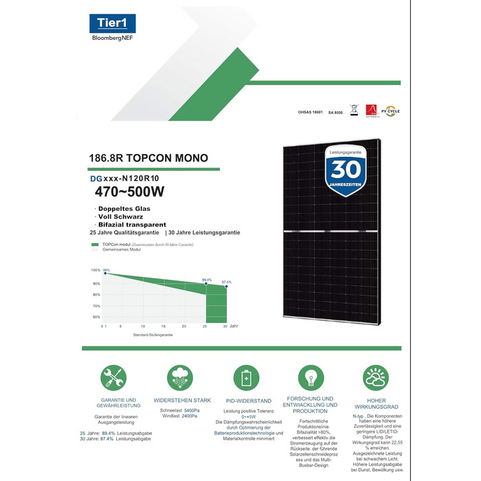 Балконна електростанція потужністю 1000 Вт - Повний комплект сонячної системи з двостороннім модулем 500 Вт, чорно-сріблястим корпусом, інвертором Deye нового покоління потужністю 800 Вт з реле та можливістю оновлення, вилкою Schuko 3 м EPP-BLK-1000-DEYE-