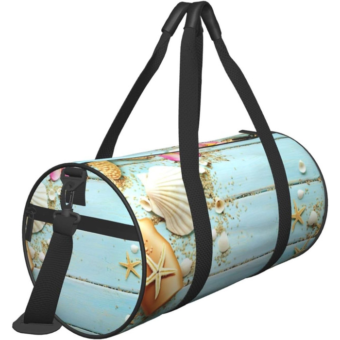 Спортивна сумка, дорожня сумка, пляжна тематика, принт мушлі, сумка на нічліг, чорна, універсальний розмір, сумка для подорожей