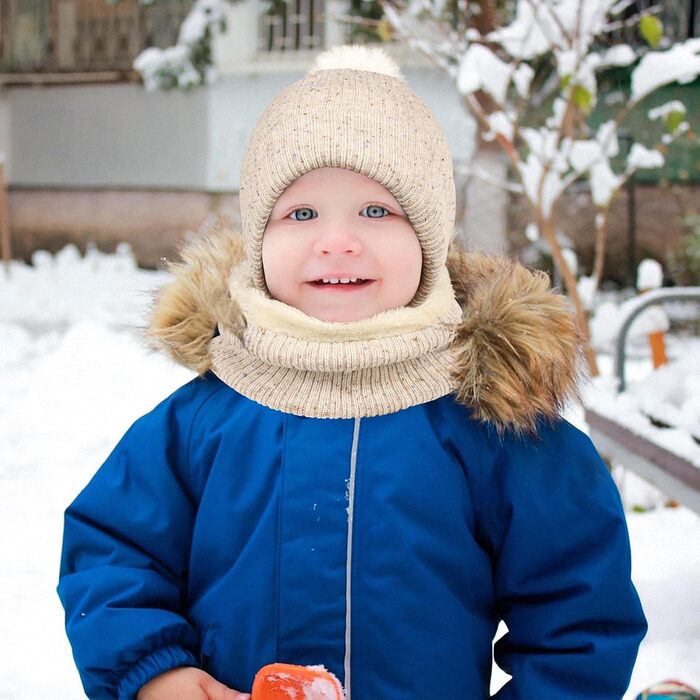 Дитячий зимовий комплект OZERO (6-12 років) - в&39язана шапка, шарф-петля, терморукавички з флісовою підкладкою, нековзні рукавички, теплий комплект із 3 предметів для хлопчиків та дівчаток, для ігор на вулиці та дитячого садка, бежевий