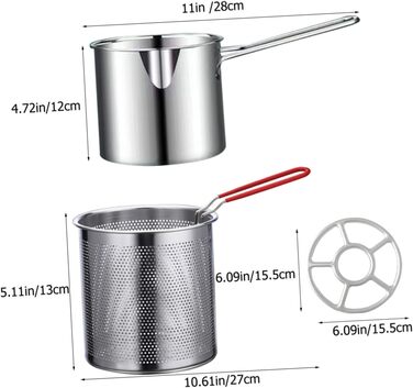 Комплект фритюрниці з нержавіючої сталі для дому Міні-сковорода Портативна плита Кошик для фритюрниці тако Японська фритюрниця темпура Маленька глибока фритюрниця Кошик для фритюрниці з горщиком, 1