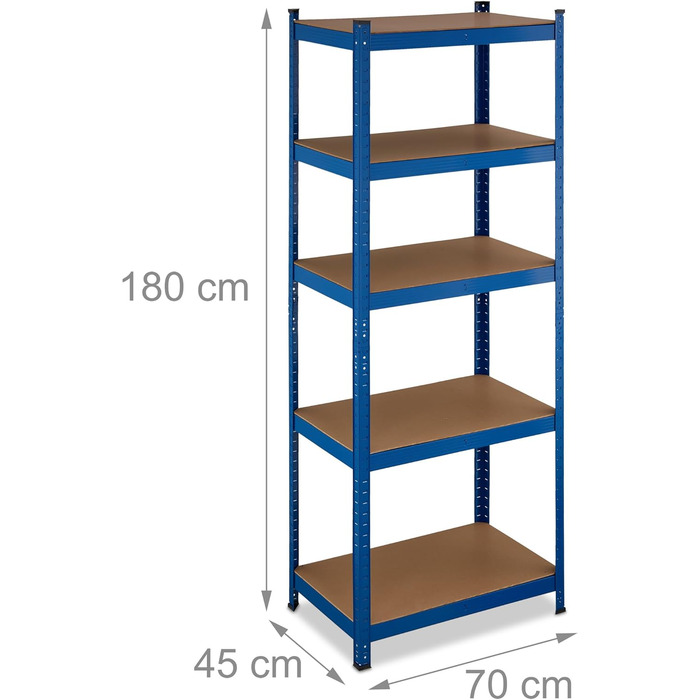 Надміцний стелаж Relaxdays, висота та ширина 180x70x45 см, 500 кг, сталь та МДФ, 5 полиць, модульна полиця для зберігання, підвал, гараж, синій