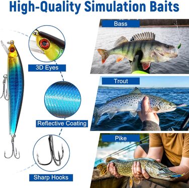 Набір рибальських приманок Yiomxhi з 137 предметів, включаючи коробку для снастей, рибальські аксесуари, включаючи м&39які пластикові приманки, воблери, плаваючі приманки, блешні, гачки, вантажі, рибальські приманки для щуки, форелі, судака, окуня чудовий