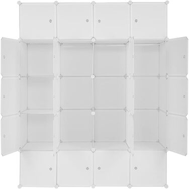 Пластикова шафа Bonnlo, система полиць своїми руками, портативна шафа, полиця з дверима, модульна полиця на 20 кубів з 3 рейками для одягу, біла, 142x47x178 см