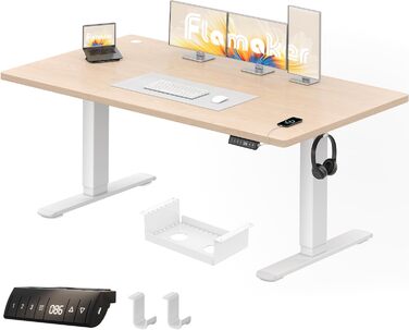 Письмовий стіл з регульованою висотою 160 x 80 см, електрично регульований стіл з функцією пам&39яті, комп&39ютерний стіл з організацією кабелів, стіл для роботи стоячи, офісний стіл, бежевий 160 x 80 см