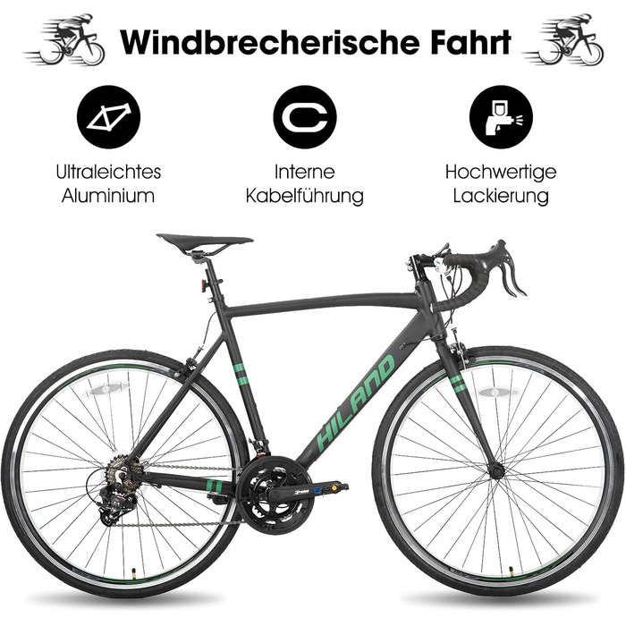 Шосейний велосипед Hiland 28 дюймів, 14 швидкостей, алюмінієва рама, 700c, міський велосипед для чоловіків та жінок, чорний, L-Carreras