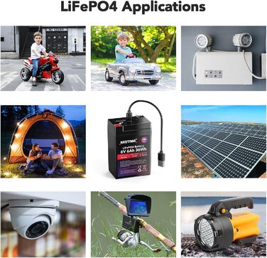 Акумуляторна батарея NASTIMA 6V 6Ah 36Wh LiFePO4 із захистом BMS та 2000 циклами глибокого розряду/розрядки, що не потребує обслуговування, зарядка через роз&39єм Type-C, підходить для аварійного освітлення, дитячих іграшкових машинок, моторних човнів, ке