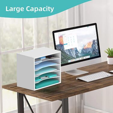 Рівневий органайзер для паперу SUPEASY для столу, дерев&39яний настільний органайзер з регульованим лотком для листів, сортувальник пошти для офісу, школи та дому, білий, 5-