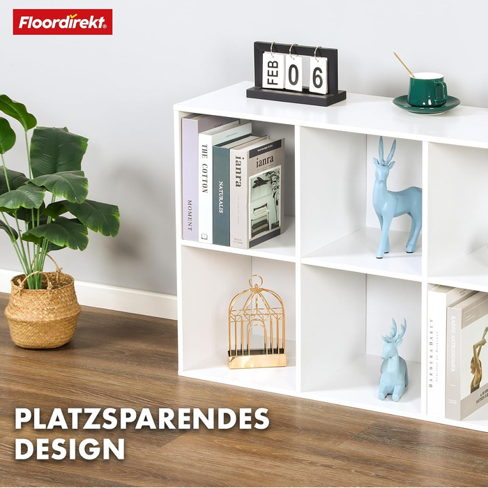 Біла книжкова полиця Floordirekt, дерев&39яна полиця з 6 відділеннями, кубічна полиця для вітальні та спальні (Вермонт)