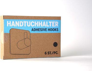 Рушникосушка 4smile без свердління, комплект з 6 шт. - Чорні гачки для рушників у ванній кімнаті як практичні клейкі гачки - Висок