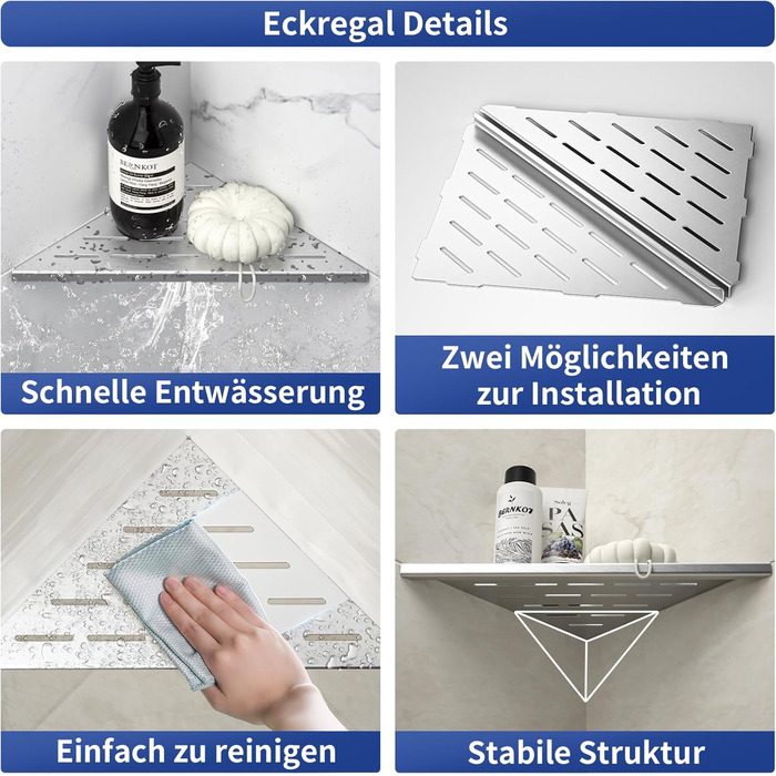 Полиця для душу Eck, нержавіюча сталь 304, сталева полиця для ванної кімнати для плитки, вбудована полиця для ремонту ванної (шліфована, 254 мм - 2 шт.) 254 мм - 2 шт. Шліфована