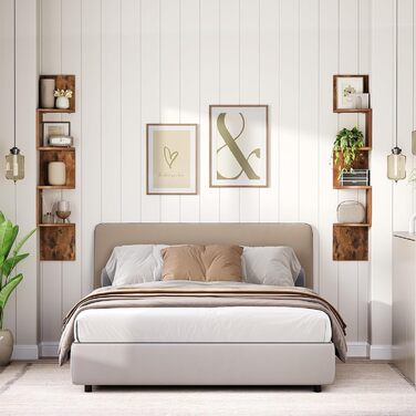 Настінна полиця HOOBRO, комплект із 2 предметів, кутова полиця, плаваюча полиця, 4-ярусна полиця, унікальний зигзагоподібний дизайн, компактна, для вітальні, спальні, їдальні, ретро-коричневий EBF25BJP201 темно-коричневий чорний 20 x 20 x 105 см