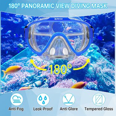Маска для дайвінгу для дорослих, комплект для дорослої трубки з трубкою та маскою для дайвінгу, панорамна трубка із загартованого скла HD 180 із захистом від запотівання та протікання преміум-класу з сухим покриттям