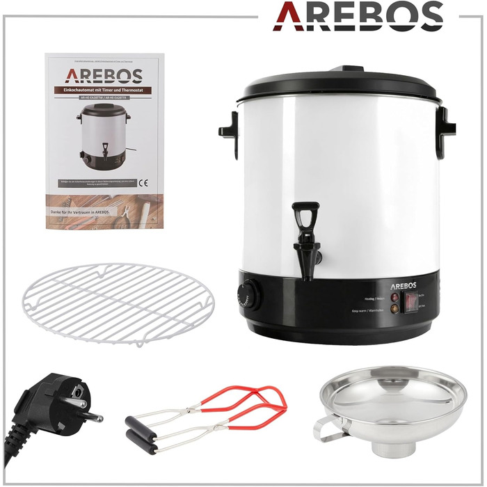 Консервуюча машина Arebos 2500 Вт Горщик для консервації 28 л з термостатом і захистом від перегріву Плавне регулювання температури 30-110C Глінтвейн Винар Торговий автомат для глінтвейну Торговий автомат з гарячими напоями