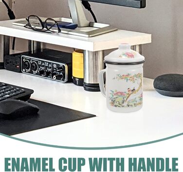 Емальована кружка з чайним ситечком та кришкою, вінтажна чашка діаметром 9 см, виготовлена з міцного емальованого матеріалу для чаю та води, побутова кружка для пиття