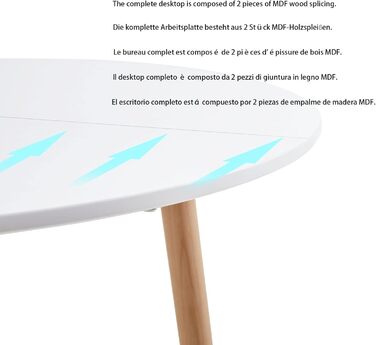 Круглий обідній стіл HJ WeDoo з МДФ, бук, обідній стіл, кухонний стіл, дерев&39яний стіл, 80 x 80 x 75 см, 4 ніжки, натуральний, білий 80 x 80 см