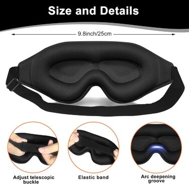 Маска для сну, маска для сну, маска для сну для чоловіків і жінок, обтяжена маска для сну, обтяжена маска для сну, чорна, 3D
