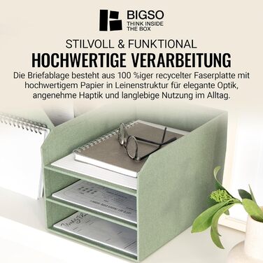 Трирівневий лоток для листів BIGSO Trey Практична поверхня для зберігання листів та документів формату DIN A4 Система організації з ДВП з папером під лляну тканину М&39ятно-зелений, м&39яко-бірюзовий C16