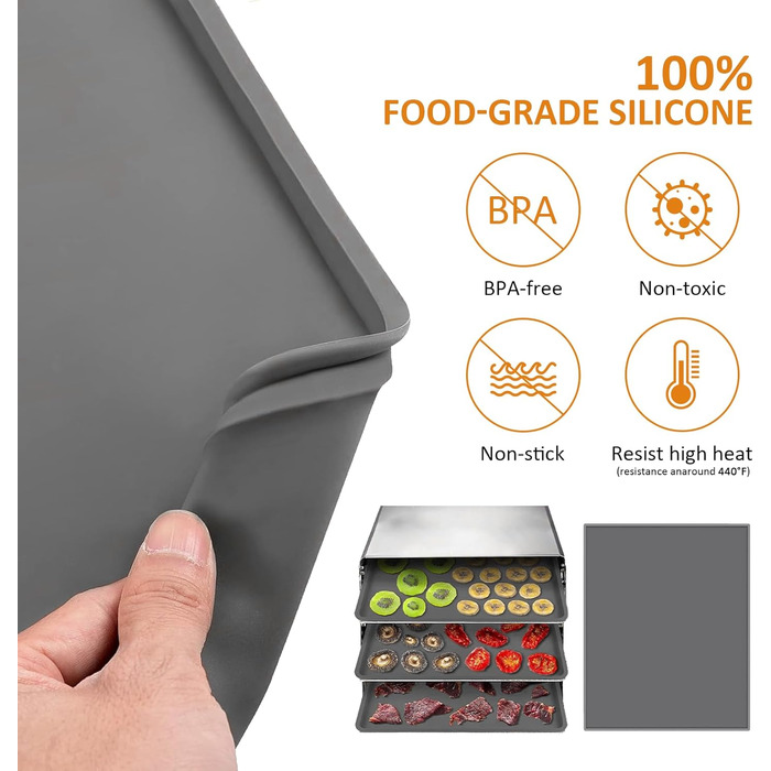 Силіконові дегідраторні листи, 4 шт. и Непригарний дегідратор для дегідратора з силіконовим скребком, щітками, затискачами, сумісний з килимком для випічки з фруктової шкіри Cosori CP267-FD для сушарки для фруктів, без BPA