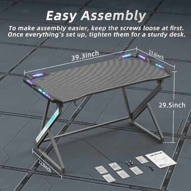 Ігровий стіл BEXEVUE, 100 x 60 см, МДФ / сталь / вуглецеве волокно, чорний