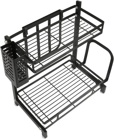 Постійна полиця для спецій OHMG, 3-рівнева кухонна полиця для банок зі спеціями, органайзер для кухонної стільниці, металевий органайзер для зберігання на робочій поверхні з тримачем для посуду, тримачем для обробної дошки (34*21*41,7 см (2 шари))