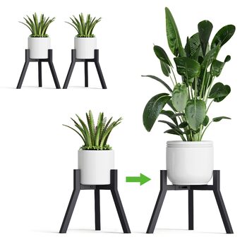 Регульована підставка для рослин, 2 шт., для використання в приміщенні/на вулиці, металева підставка для квітів, міцна опорна рама, квітковий табурет для горщиків різних розмірів, чорний PS-007BK-2
