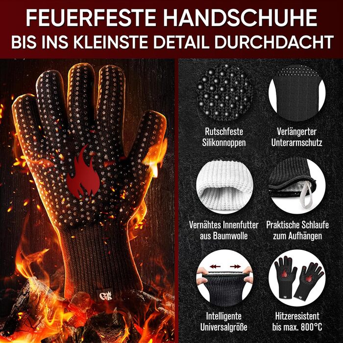 Рукавички для барбекю GUSSKNIG термостійкі до 800 градусів (L) - вогнетривкі рукавички з араміду - рукавички для барбекю для приго