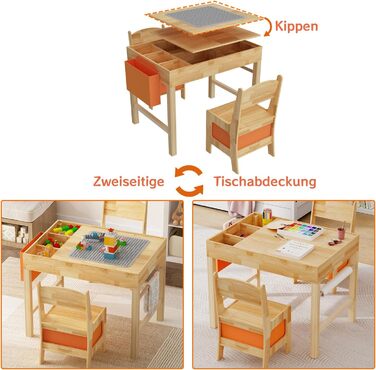 Дитячий стіл з 2 стільцями стіл-конструктор з натурального дерева, ігровий стіл з шухлядою та тканинною сумкою, дерев&39яні дитячі меблі 7556 см для дитячих кімнат, творчої гри та навчання