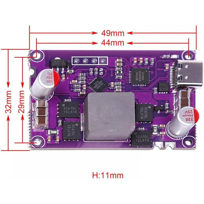 Модуль швидкої зарядки PD, високопродуктивний двосторонній модуль швидкої зарядки PD потужністю 120 Вт, двосторонній понижувальний підсилювач для зарядного пристрою для літієвих акумуляторів 4s 12V-16.8V