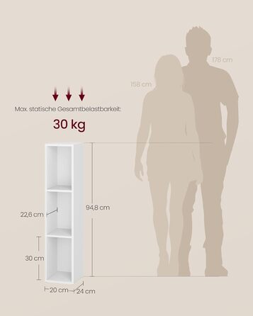 Колекція Custos - Книжкова полиця, 3-рівнева полиця, Відкрита полиця для зберігання, 24 x 20 x 94,8 см, для вітальні, домашнього офісу, спальні, Хмарно-білий LBC523W01 3 рівні (20Ш см) Хмарно-білий