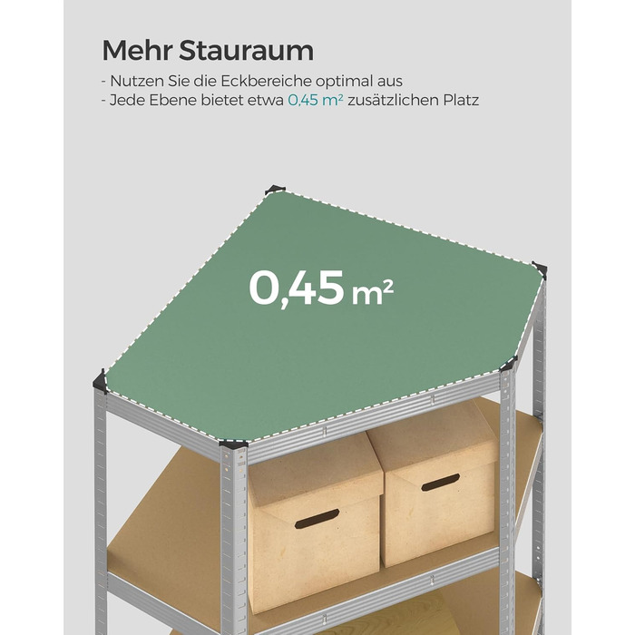 Кутова полиця SONGMICS, 5 ярусів, міцна полиця, металева, полиця для гаража, комори, полиця для підвалу, вантажопідйомність до 875 кг, сріблясто-натурально-бежевий GLR080E01 сріблястий натуральний бежевий