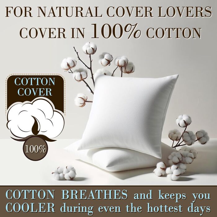 Бавовняні подушки FAM&39Home 65x65, 2 шт., дихаючі подушки, що можна прати, 65x65, подушки з порожнистого волокна з поліестеру, наповнювач для подушок, підходить для алергіків