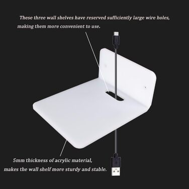 Набір невеликих акрилових полиць, 3 шт., білі плаваючі полиці, міні-настінні полиці з шурупами. Розміри 1412 см та 2316,5 см.