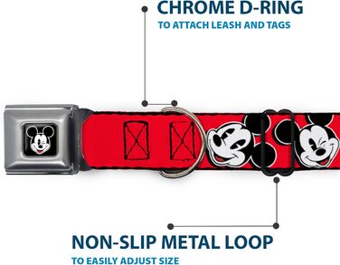 Нашийник для собак Buckle-Down з застібкою як у ременя безпеки - Міккі Маус, Червоно-Чорно-Білий - Ширина 2.5 см - Для обхвату шиї 23-38 см - Розмір S