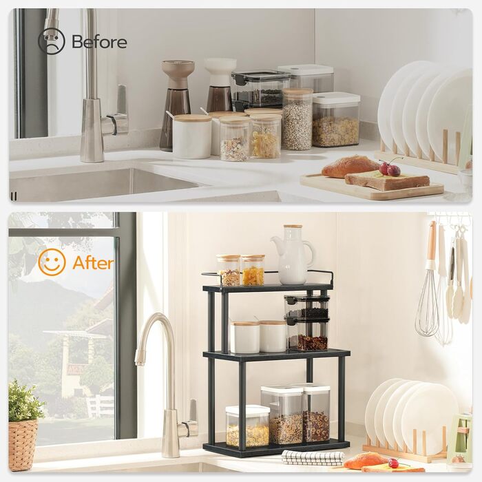 Стійка для спецій HOOBRO, кухонна полиця, 3-рівнева стійка для зберігання, органайзер для столу, для кухонної стільниці, столу, кабінету, офісу, чорна EBB02TL01
