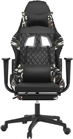 Ігрове крісло з функцією масажу та підставкою для ніг з чорної камуфляжної штучної шкіри, регульована висота спинки, функція повороту на 360 градусів, ергономічне офісне крісло з міцним корпусом 37 x 45 см (Ш x Г) чорного та камуфляжного кольорів