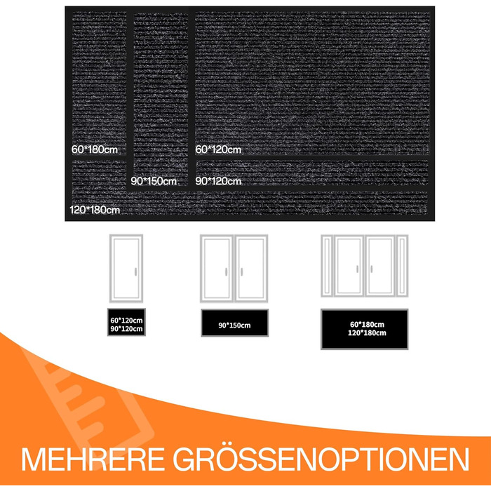 Килимок для дверей для дому/вулиці, 60 x 120 см, брудозатримуючий килимок для вхідних дверей, нековзка основа, високопоглинаючий, килимок для дому, офісу та вхідних дверей, чорний з чорними смужками, 60 x 120 см