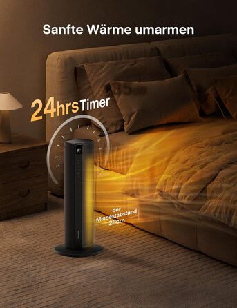 Електричний вентилятор-обігрівач PELONIS Tower Heater 2000 Вт з пультом дистанційного керування, швидкий нагрів 2S, коливання 75, еко-режим, захист від перегріву та перекидання, тихий керамічний обігрівач для спальні та офісу, 23 дюйми, чорний