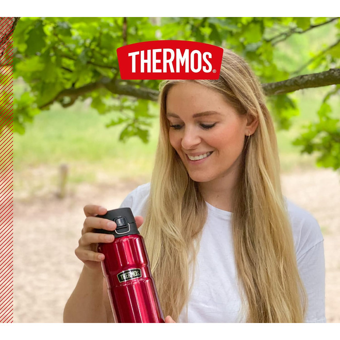 Термос-пляшка THERMOS STAINLESS KING, червона, 0,70 л - Нержавіюча сталь, абсолютно герметична, зберігає напої гарячими протягом 15 годин і холодними протягом 24 годин, можна мити в посудомийній машині, пляшка для чаю, кави та води, без BPA, полірована жу