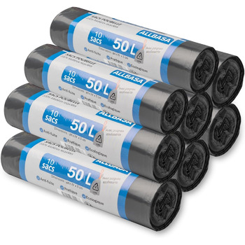 Міцні сміттєві пакети з розсувними ручками, виготовлені з переробленого пластику, максимальна водонепроникність (50 л (8 шт.))