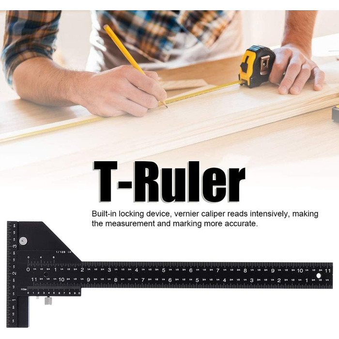 Фафейсна деревообробна Т-лінійка, 11,8 дюйма/30 см Різак по дереву з алюмінієвого сплаву Вимірювальна лінійка, інтегрований запірний пристрій, для майстерні, зроби сам, ящик для інструментів