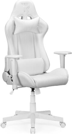 Ергономічне ігрове крісло Felix Original з регульованою спинкою, 2D підлокітниками, подушками для попереку та шиї, високою спинкою, штучною шкірою, міцною сталевою рамою, для високих людей, біло-сірим