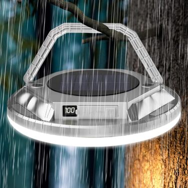 Портативний ліхтар, 1600 люмен, ліхтар для виживання на сонячній енергії, водонепроникний, портативний, кемпінговий ліхтар для саду, двору, патіо, балкону, походів, туризму, використання на свіжому повітрі, сріблястий